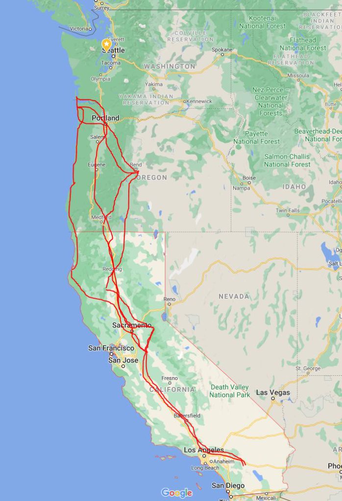 Route from southern california to washington 